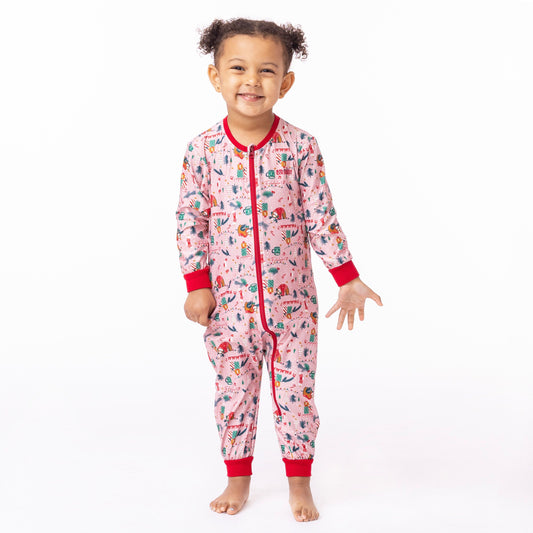 Boutique Petites Fleurs - Pyjama des fêtes une pièce pour bébé Rose motifs paresseux F23P156 - Nano collection