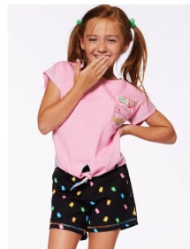 Short imprimé noir avec bonbons multicolores G30K26