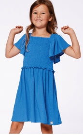 Robe texturée smockée bleu royal G30O86