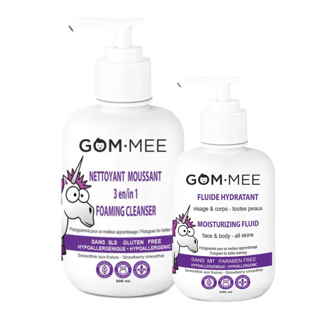 Duo Nettoyant moussant et FLUIDE HYDRATANT Licorne de GOMMEE