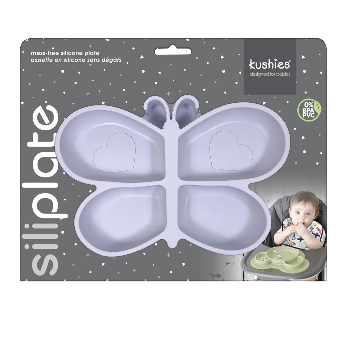 Assiette Antidérapante Siliplate Papillon Lilas