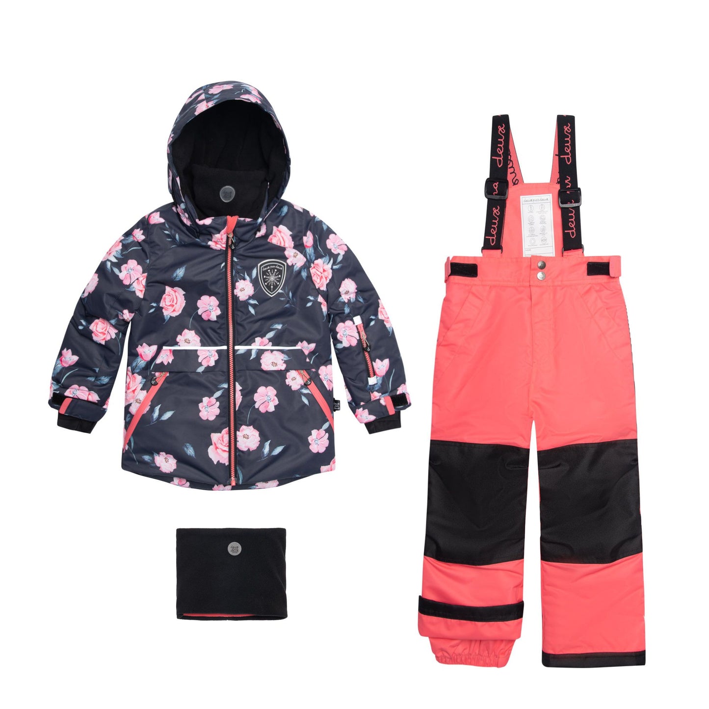 Habit de neige RECYCL deux-pièces corail et noir imprimé de fleurs F10C801