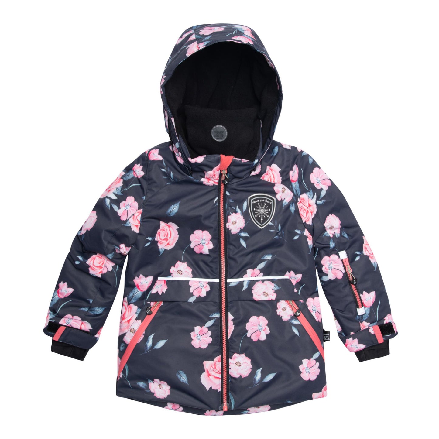 Habit de neige RECYCL deux-pièces corail et noir imprimé de fleurs F10C801