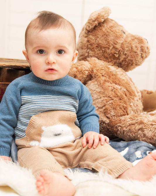 Boutique Petites Fleurs - Jumpsuit en tricot pour bébé Bleu F20DT41 - Deux par Deux