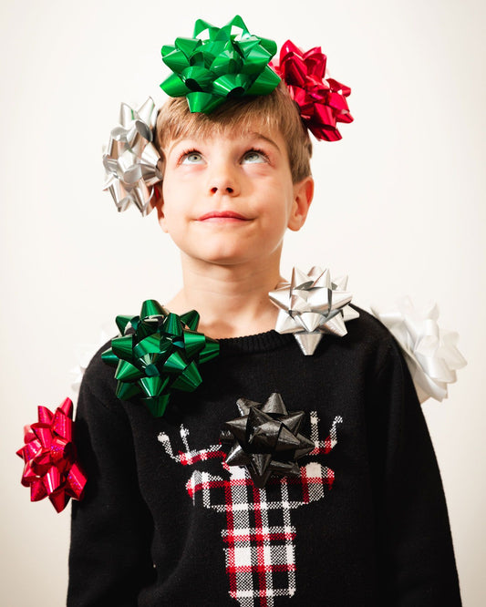 Boutique Petites Fleurs - Chandail noir en tricot décoré d'un cerf à carreaux F20NBT75 - Deux par Deux