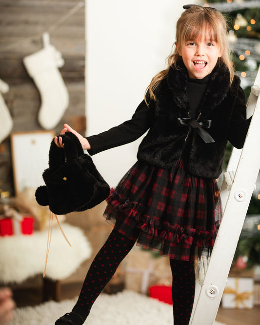 Boutique Petites Fleurs - Collants noirs avec motif de cœur rouge bébé et enfants F20NGC - Deux par Deux