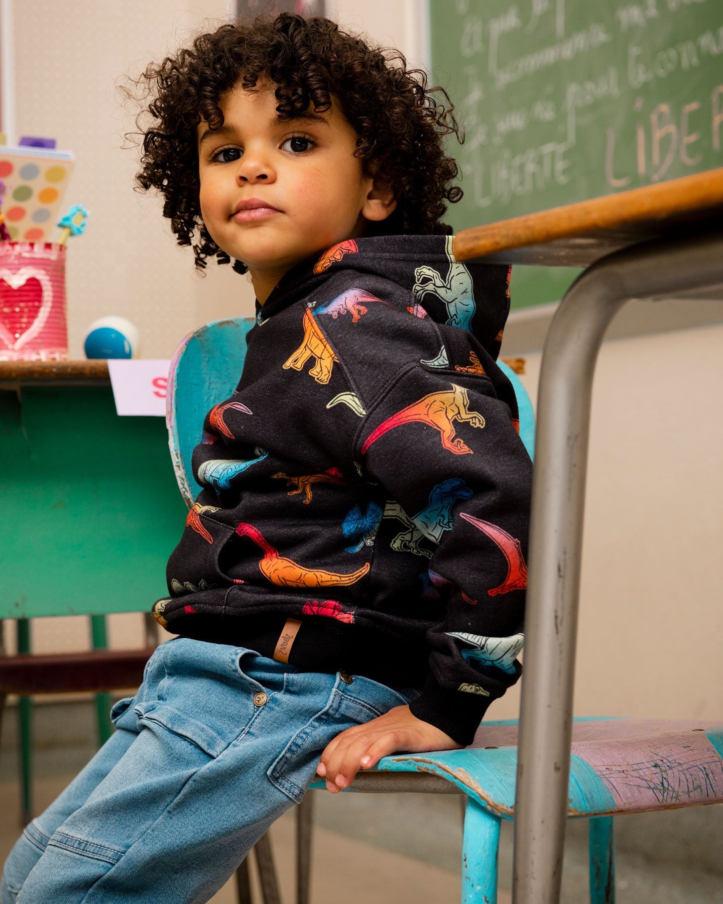 Boutique Petites Fleurs - Sweat à capuche noir avec imprimé dinosaures F20U363 - Deux par Deux