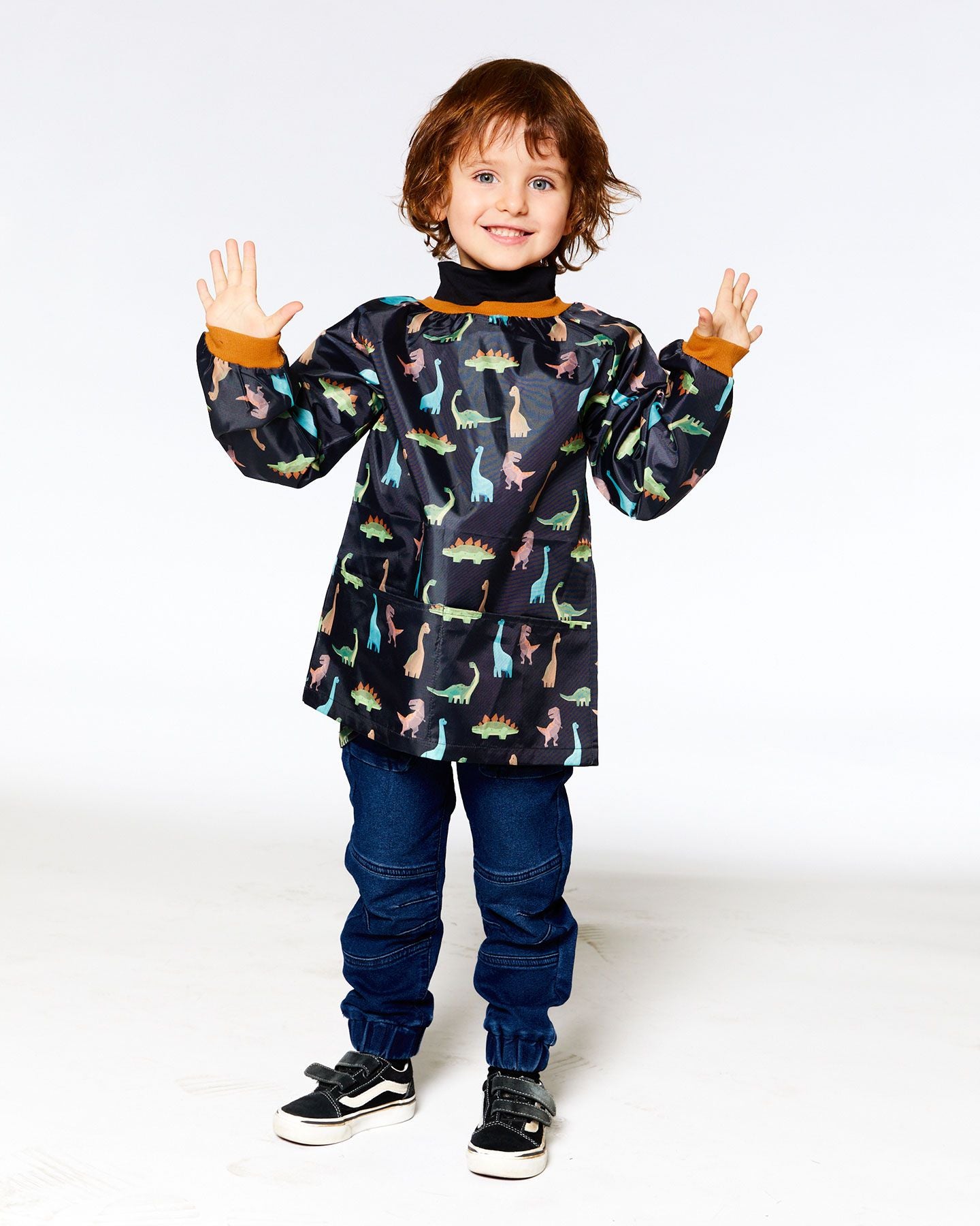 Boutique Petites Fleurs - Tablier d'école noir imprimé de dinosaures F20ZTA_051 - Deux par Deux