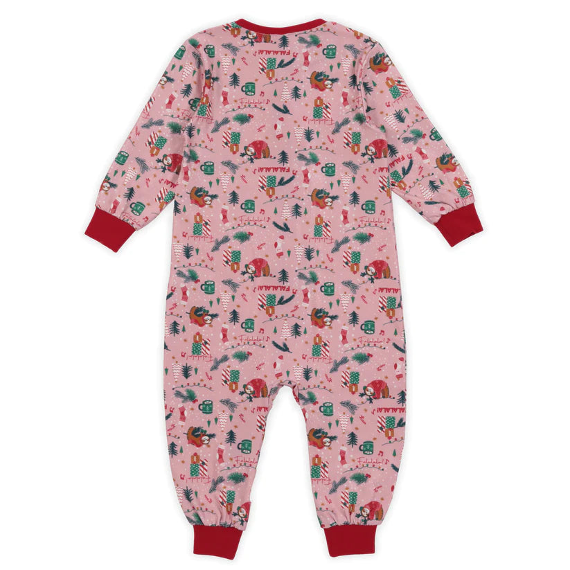 Boutique Petites Fleurs - Pyjama des fêtes une pièce pour bébé Rose motifs paresseux F23P156 - Nano collection