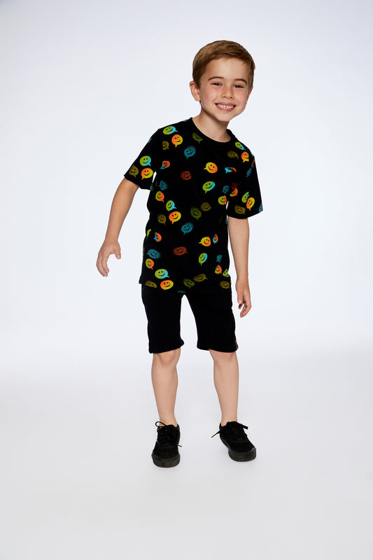 Boutique Petites Fleurs - T-shirt Noir imprimé F30U76 - Deux par Deux