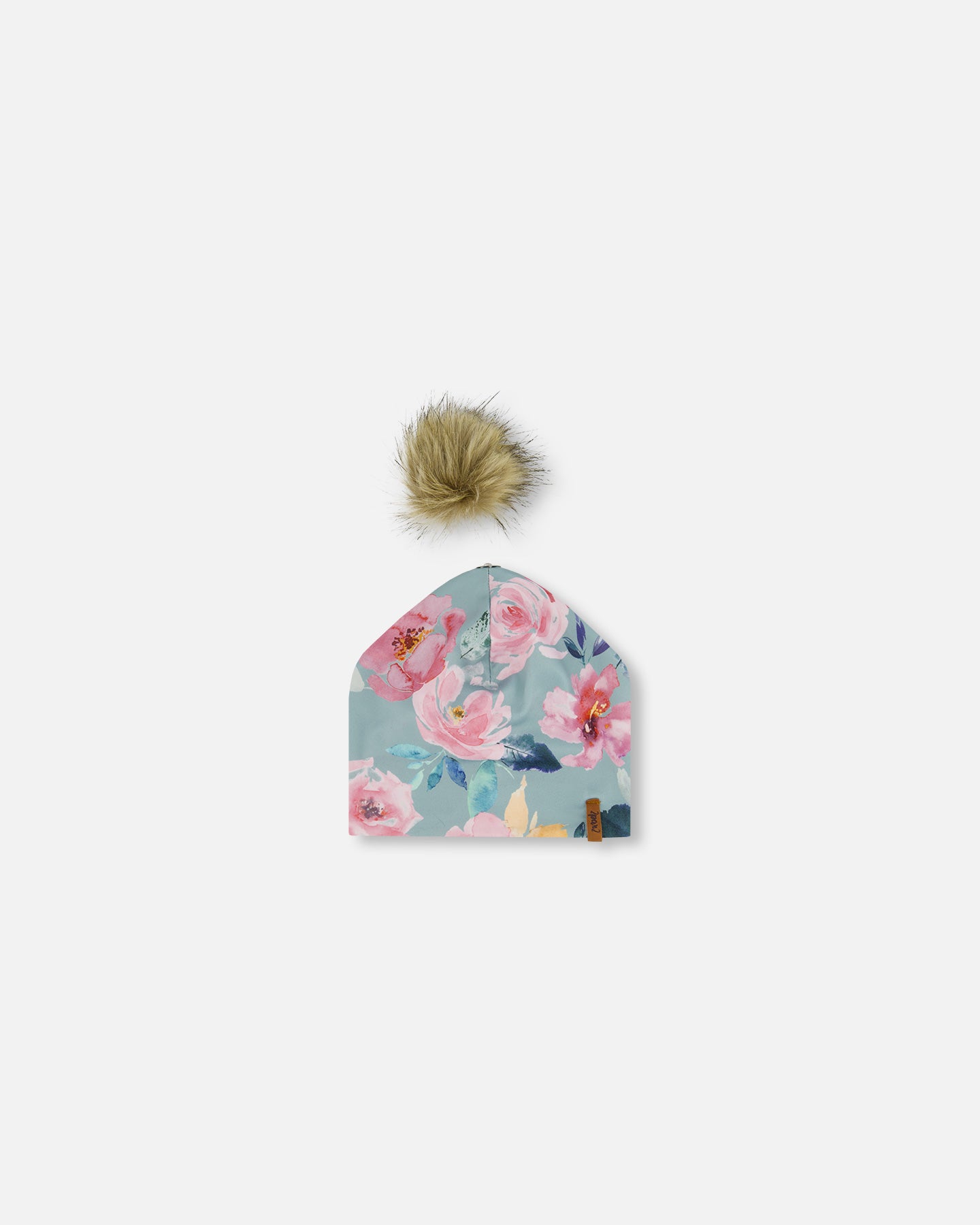Tuque à pompon mi-saison turquoise à imprimé Roses F30W20