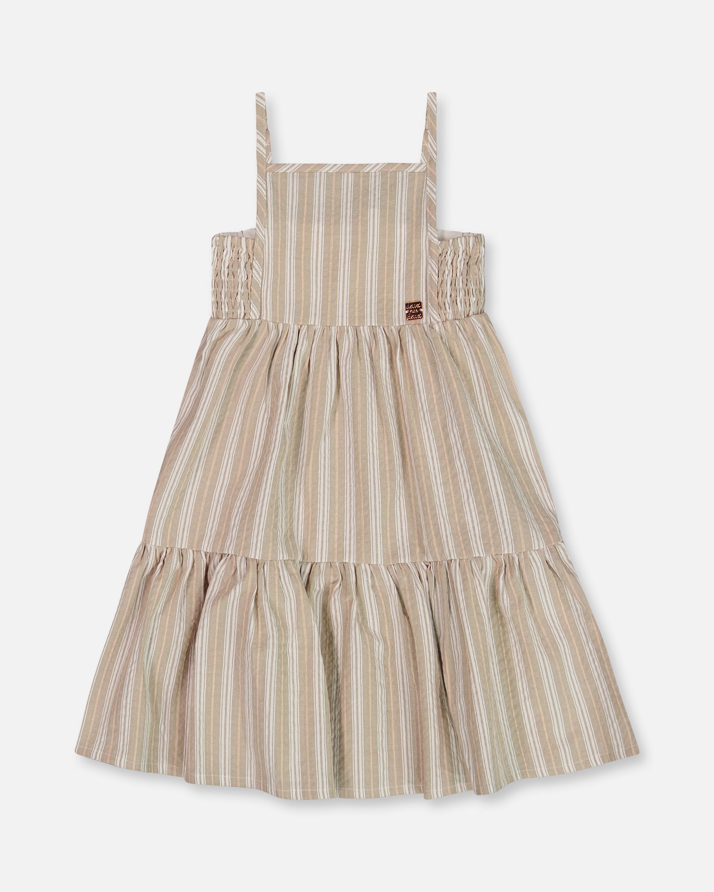 Robe sans manches en lin rayé blanc et sauge G30I86