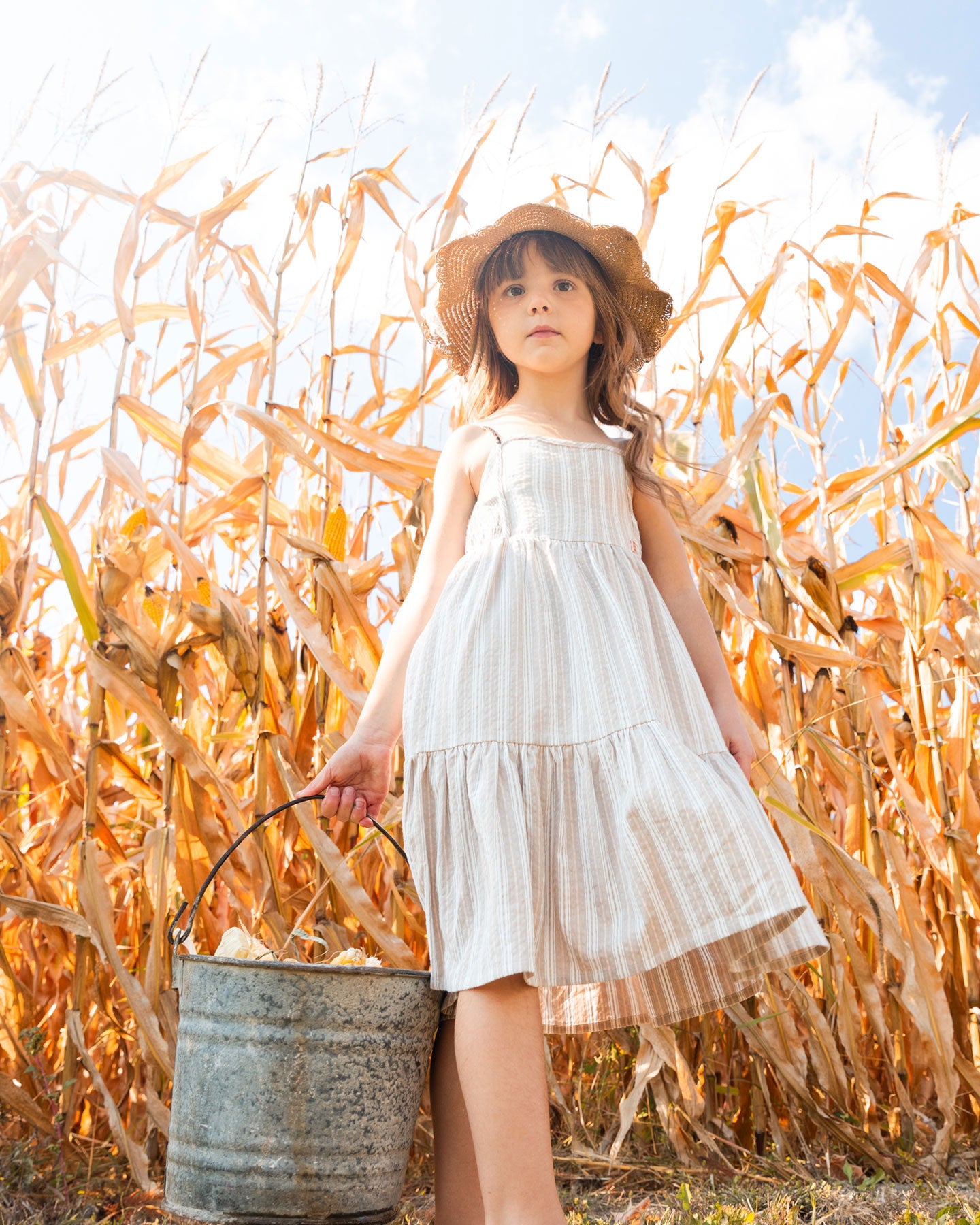 Robe sans manches en lin rayé blanc et sauge G30I86
