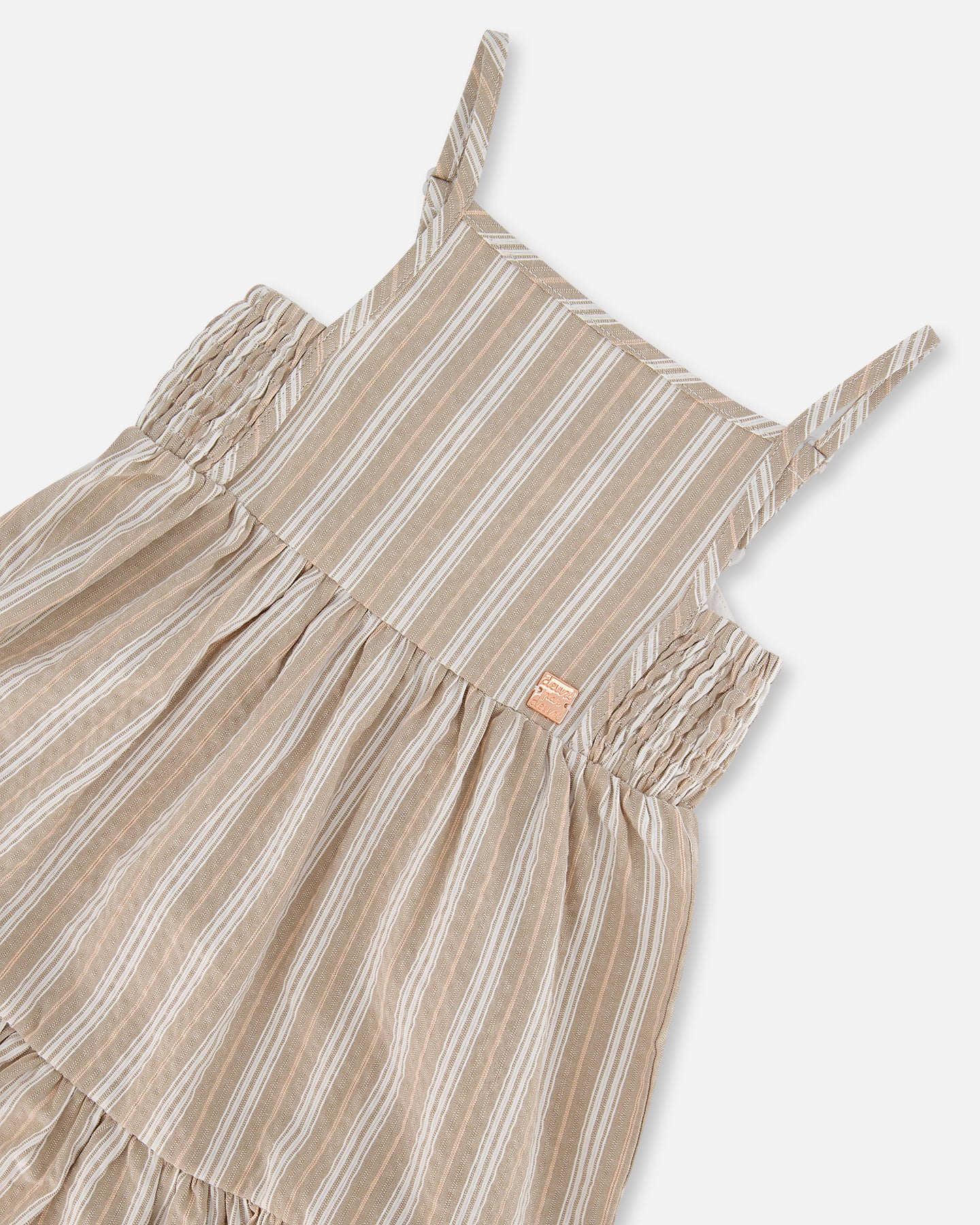 Robe sans manches en lin rayé blanc et sauge G30I86