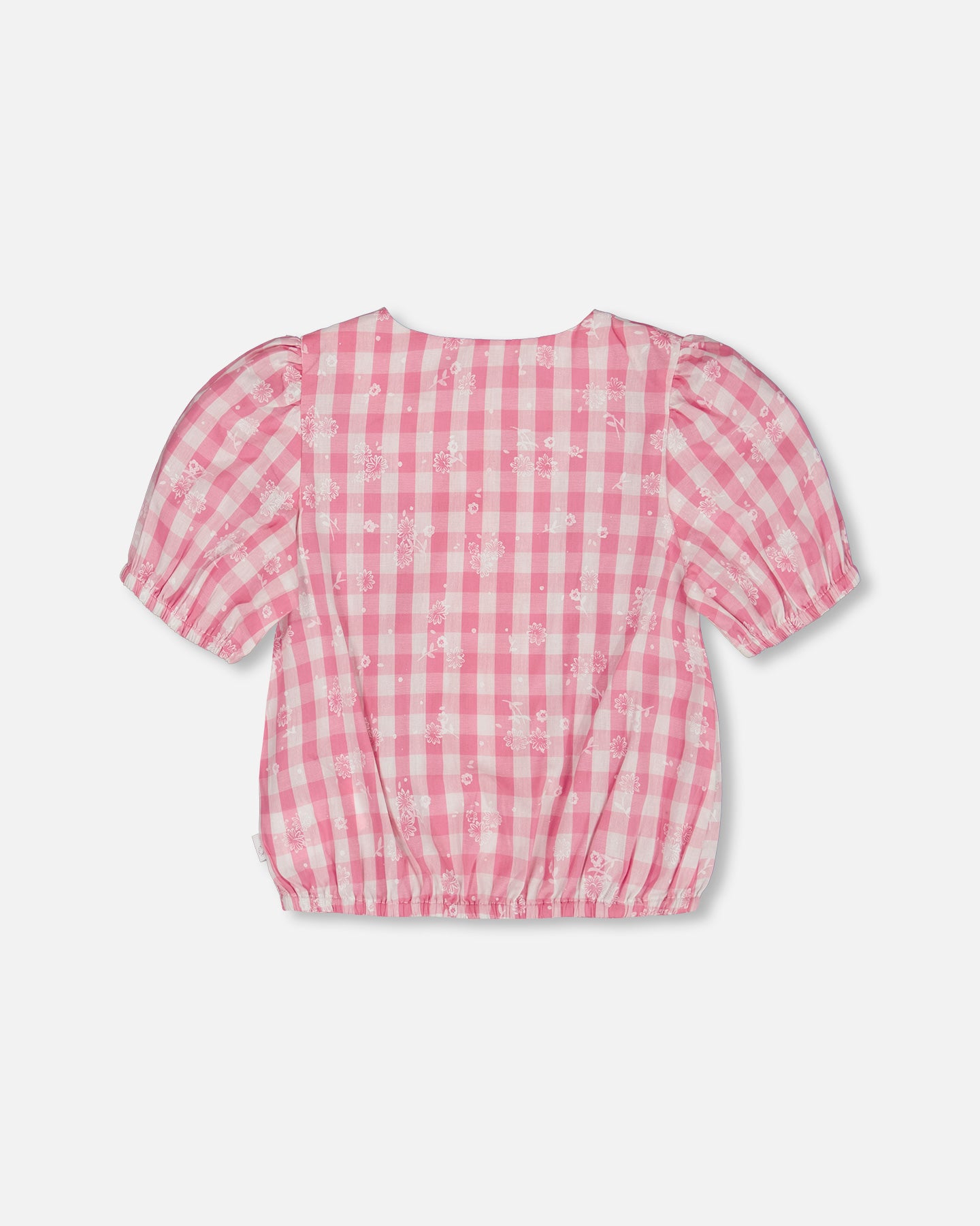 Haut à manches bouffantes à carreaux rose et blanc G30J15