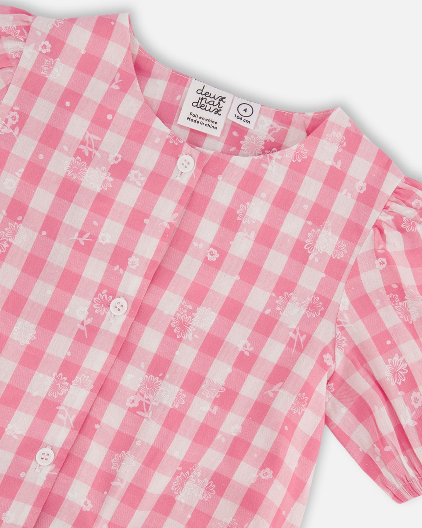 Haut à manches bouffantes à carreaux rose et blanc G30J15