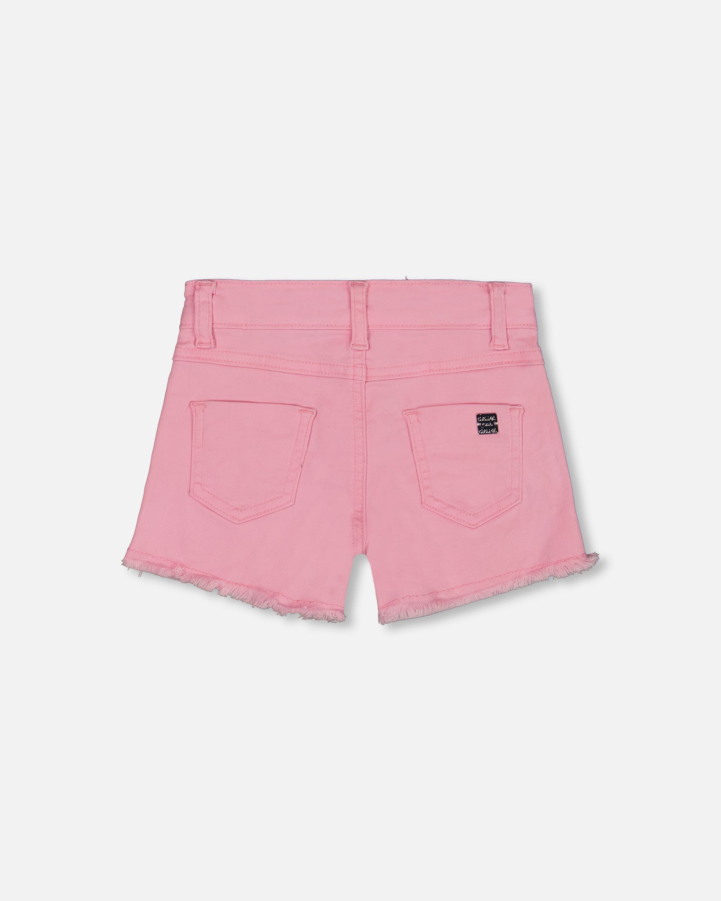 Short en denim rose avec broderies de jujubes multicolores G30K28