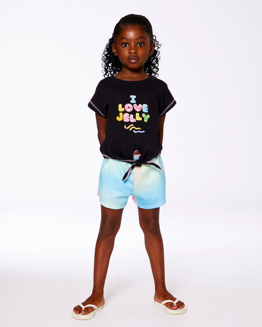 T-shirt avec nœud imprimé noir et multicolore G30K71