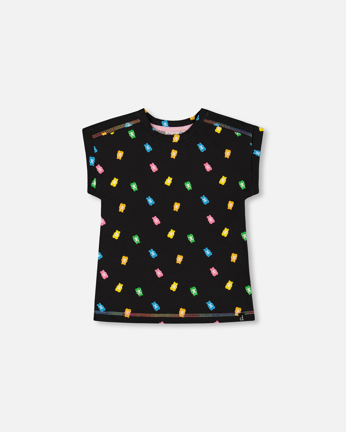 T-shirt à manches roulées noir imprimé jujubes multicolores G30K72