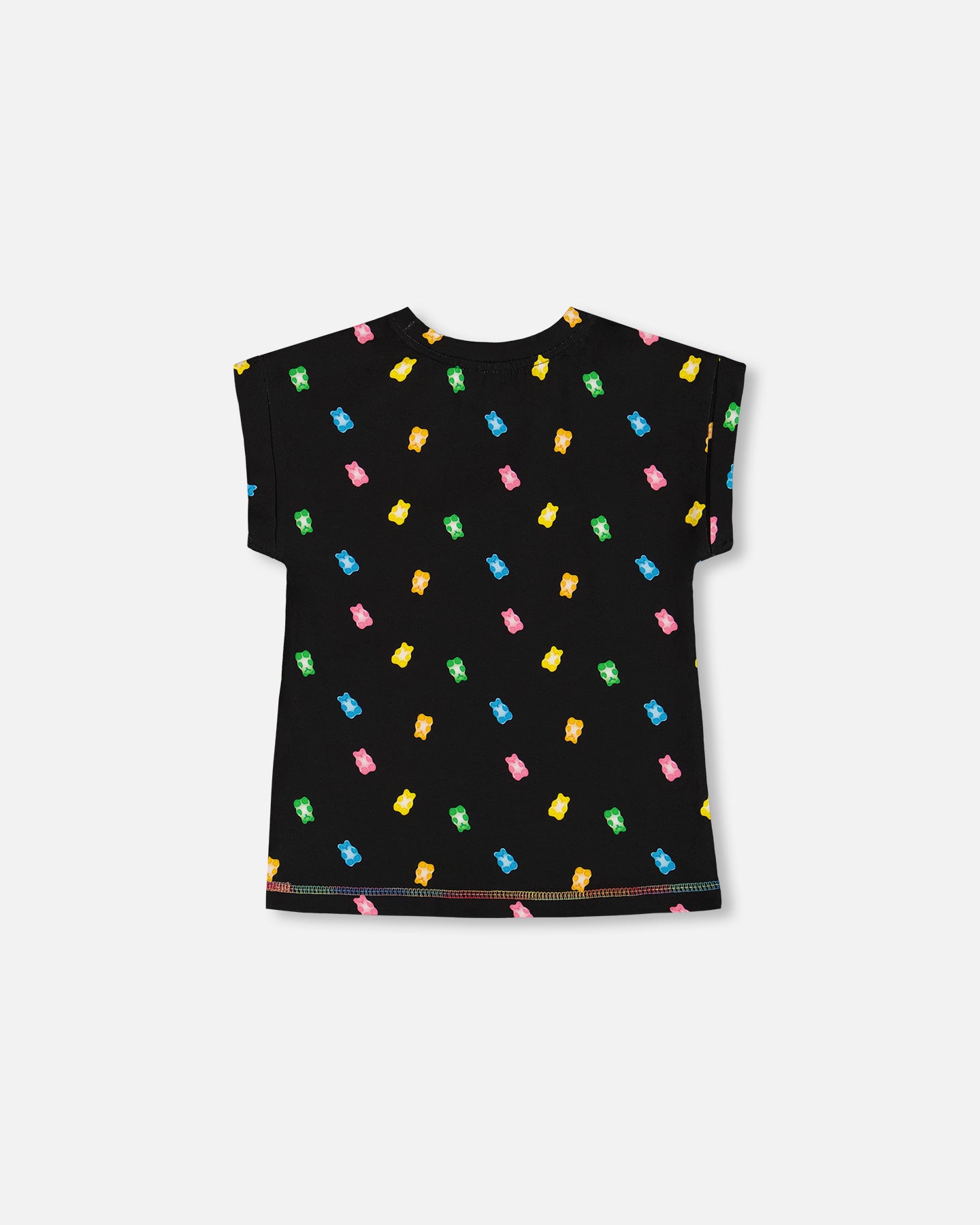 T-shirt à manches roulées noir imprimé jujubes multicolores G30K72