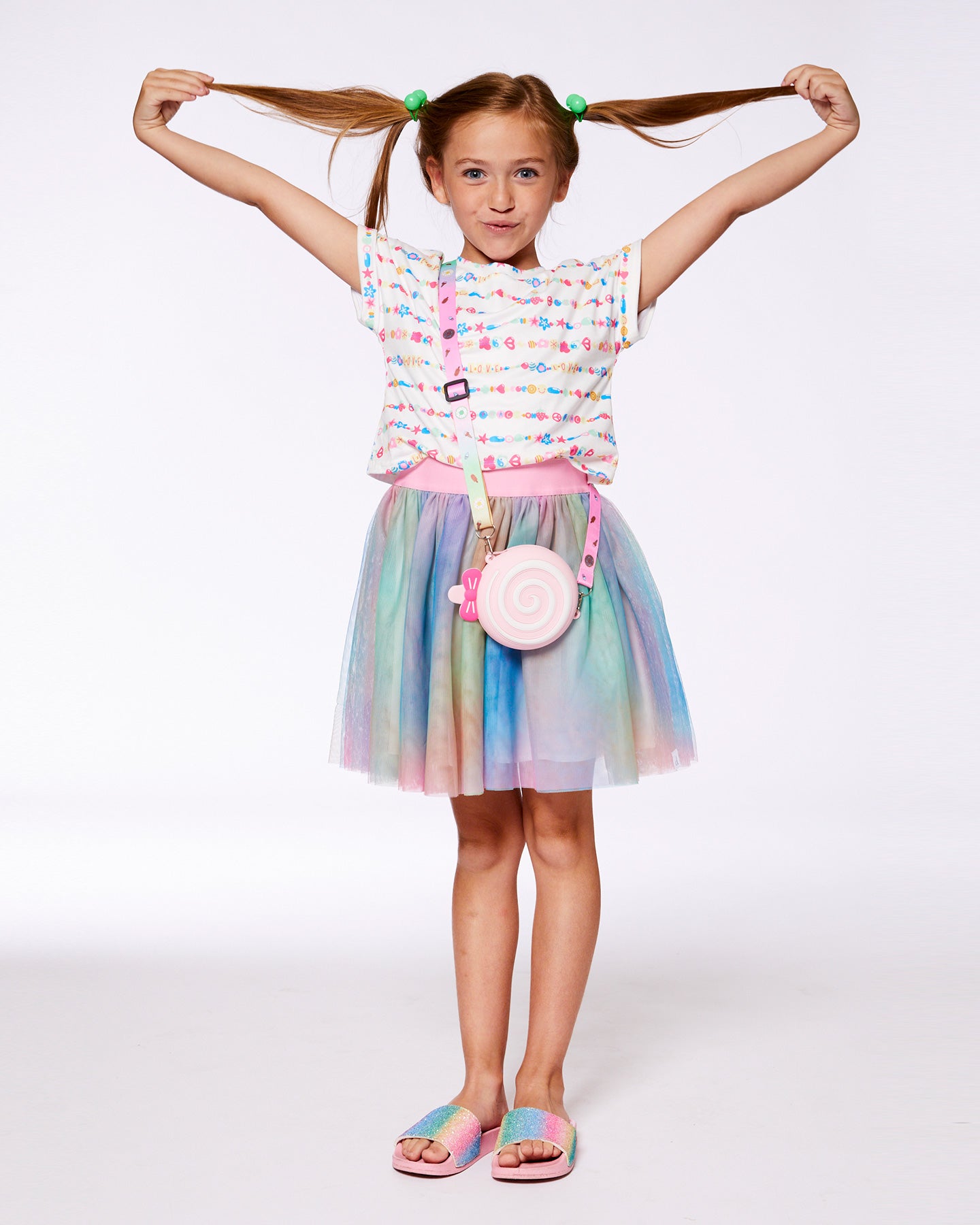 Robe bi-matière avec jupe en tulle tie-dye multicolore et blanc G30K86