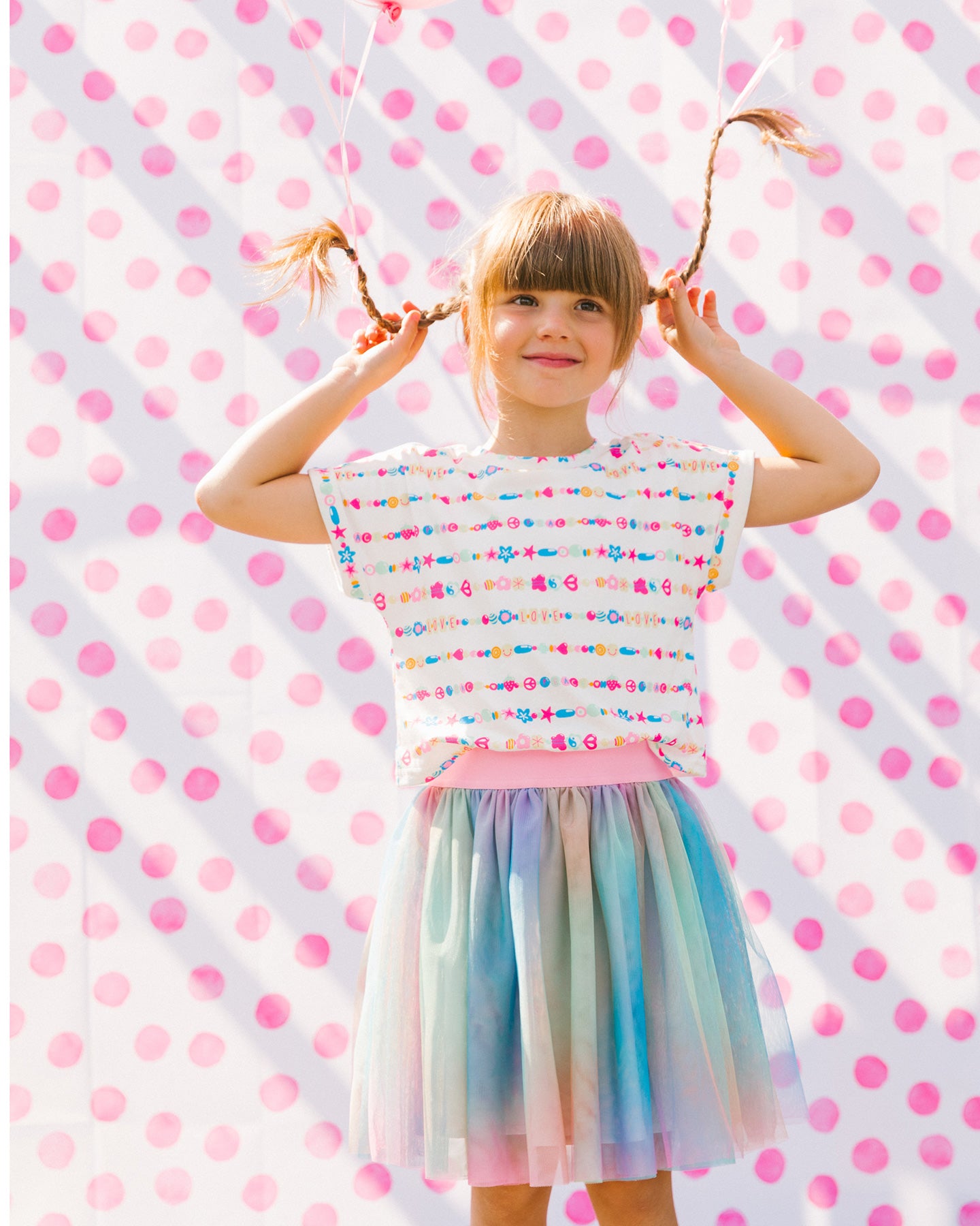 Robe bi-matière avec jupe en tulle tie-dye multicolore et blanc G30K86
