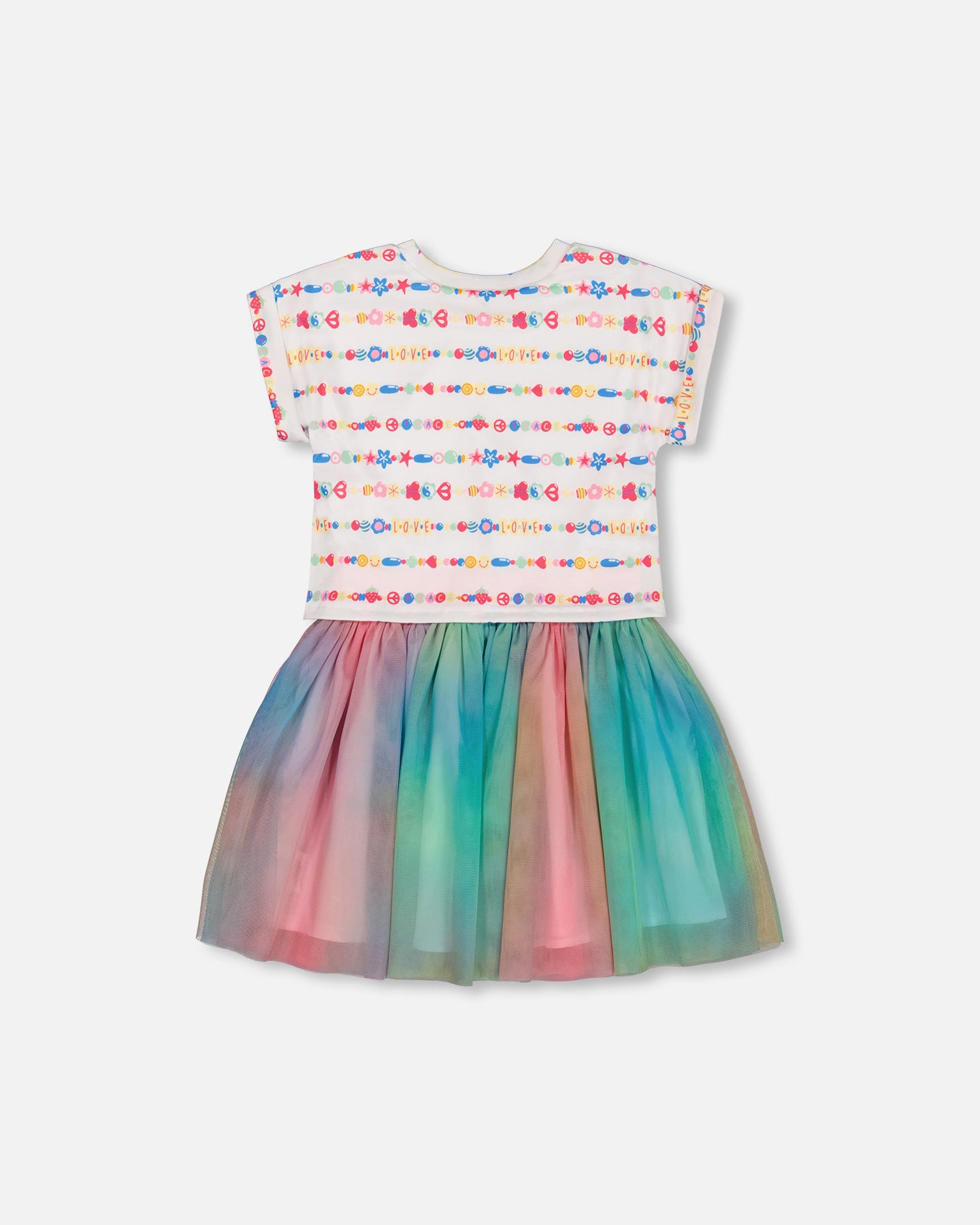 Robe bi-matière avec jupe en tulle tie-dye multicolore et blanc G30K86