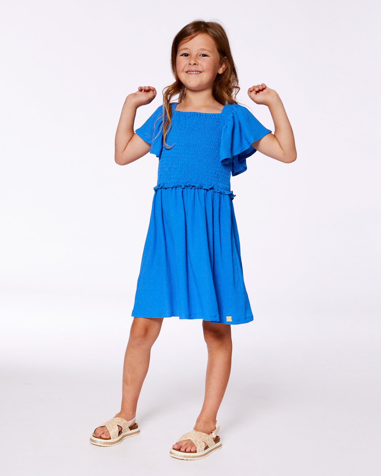 Robe texturée smockée bleu royal G30O86