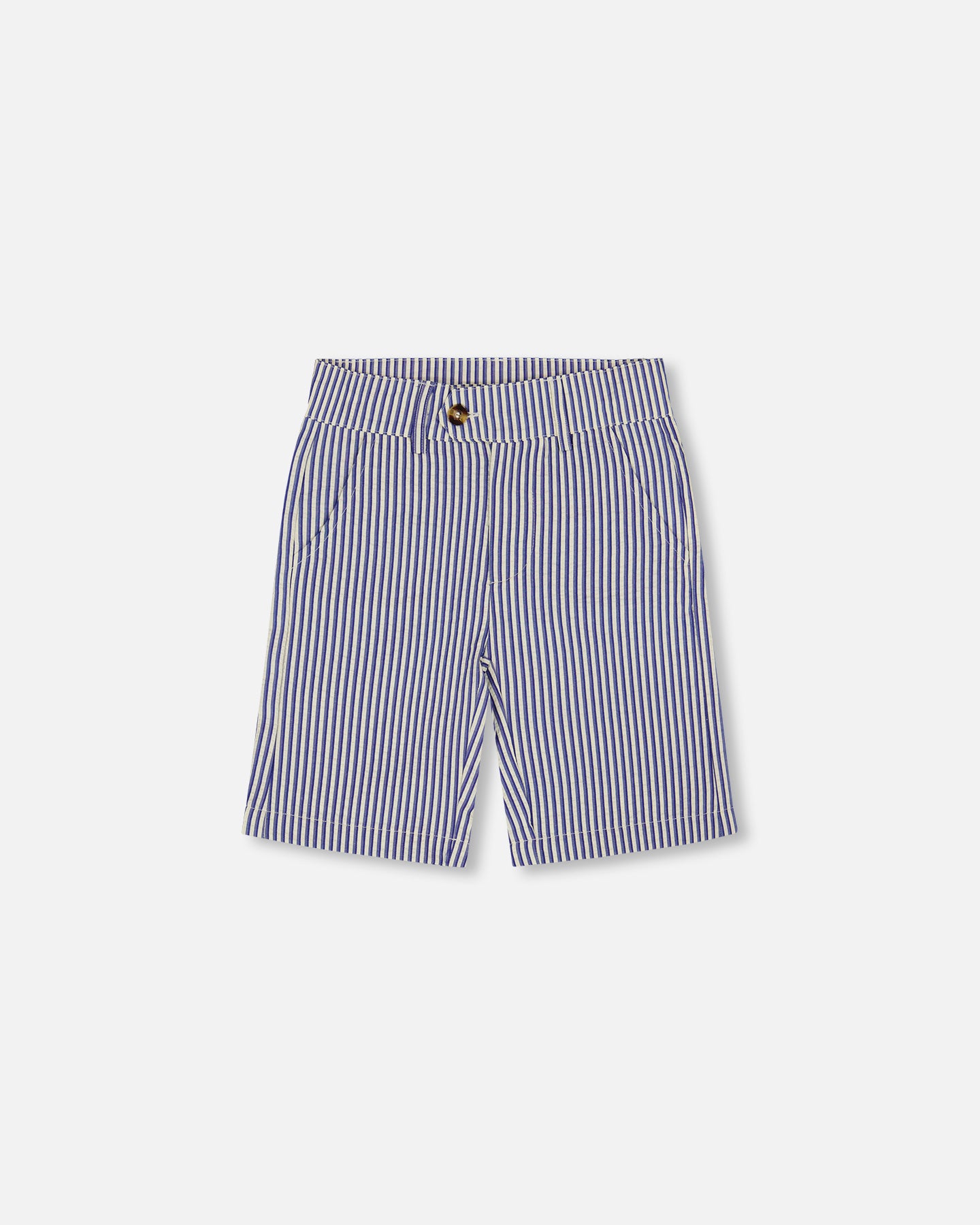 Bermuda à poches en biais rayé crème et bleu G30R27