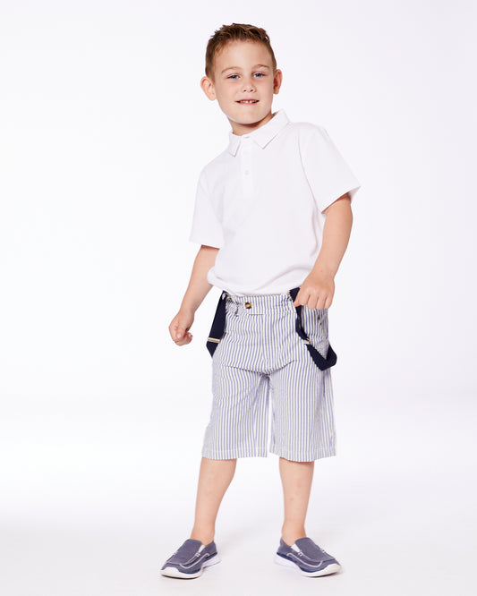 Bermuda à poches en biais rayé crème et bleu G30R27