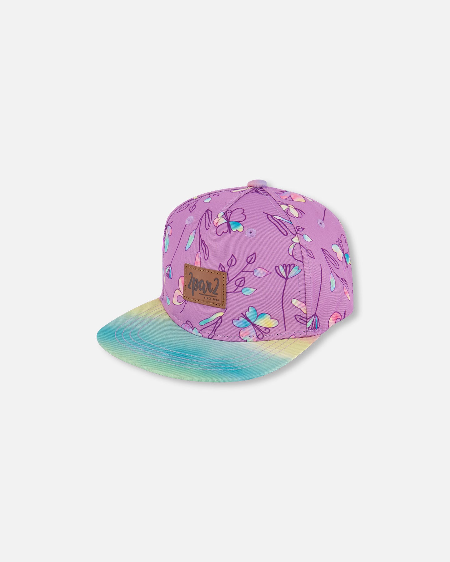 Casquette imprimée vieux mauve et papillons multicolores G30VGC