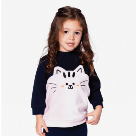 Boutique Petites Fleurs / Haut à manche longue Chat H20E71 / Deux par Deux