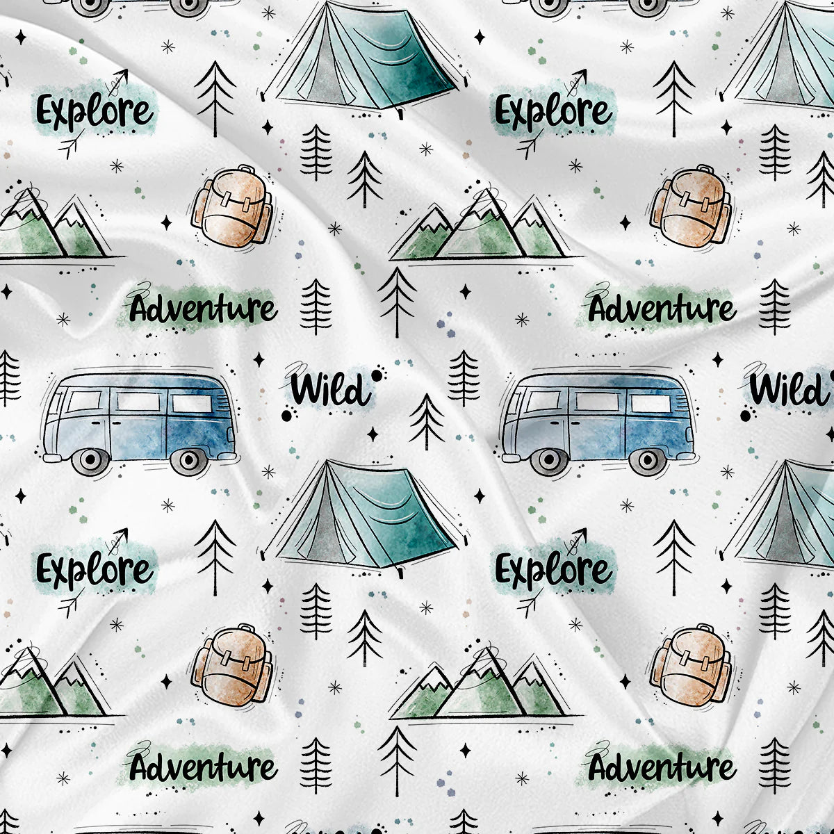 Boutique Petites Fleurs - Couverture Minky Camping sauvage Oops