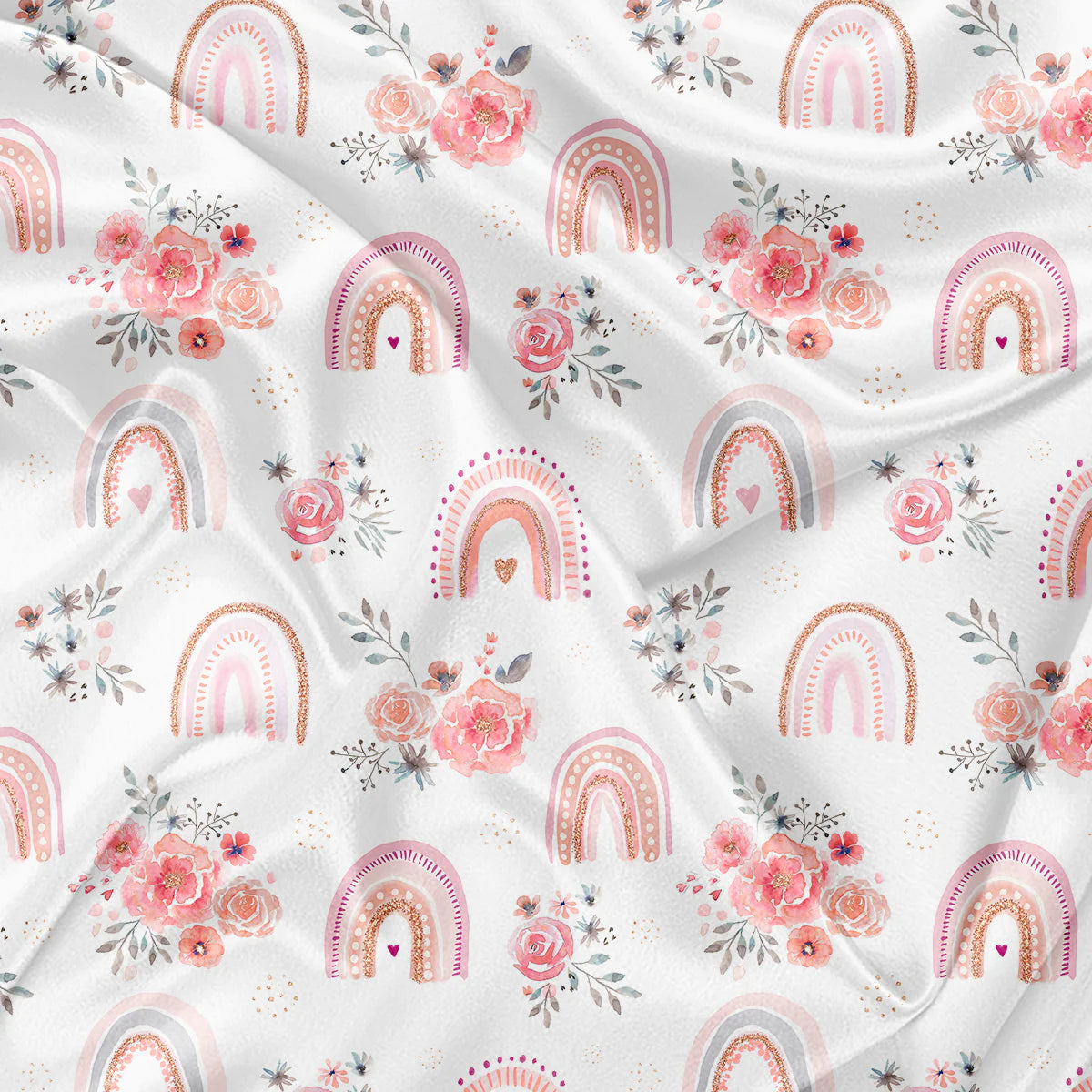 Boutique Petites Fleurs - Couverture Minky Arcs-en-ciel fleuris Oops