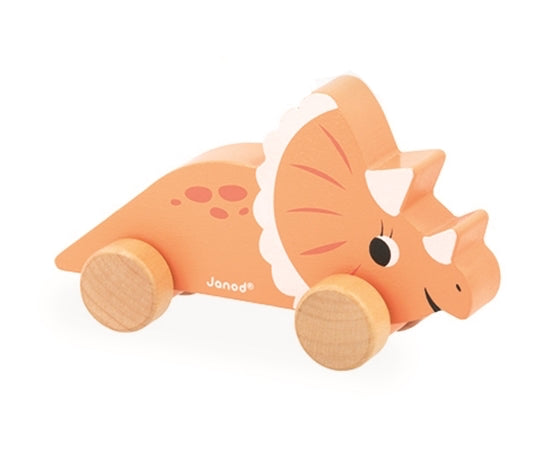 Boutique Petites Fleurs - Dino en bois à pousser - Tricératops - Janod