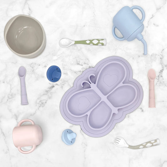 Assiette Antidérapante Siliplate Papillon Lilas