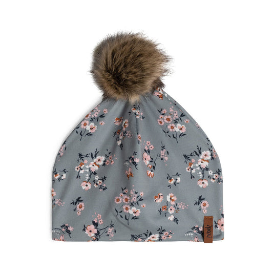 Tuque fleurie vert chinois à pompon détachable D30W20