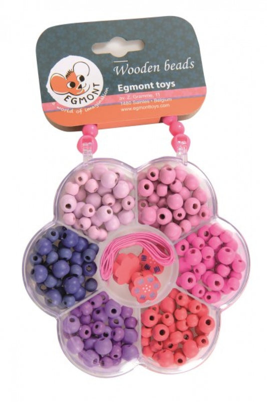 Perles en bois pour collier dans une boite fleur