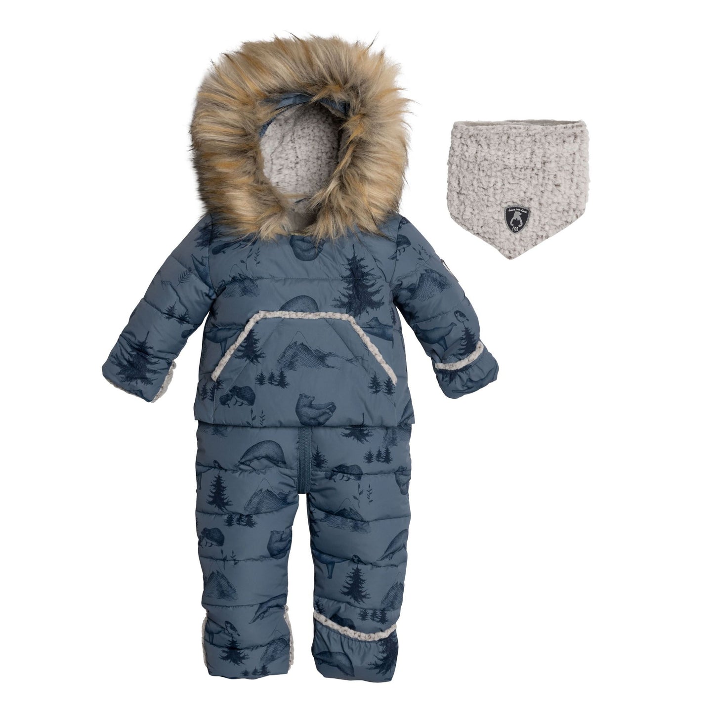 Habit de neige pour bébés une pièce bleu acier imprimé oursons yoga E10B701
