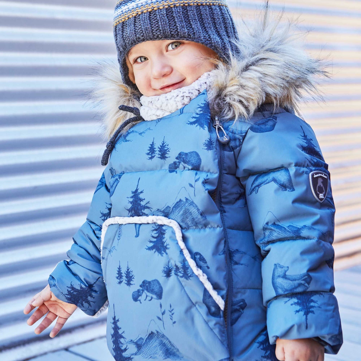 Habit de neige pour bébés une pièce bleu acier imprimé oursons yoga E10B701