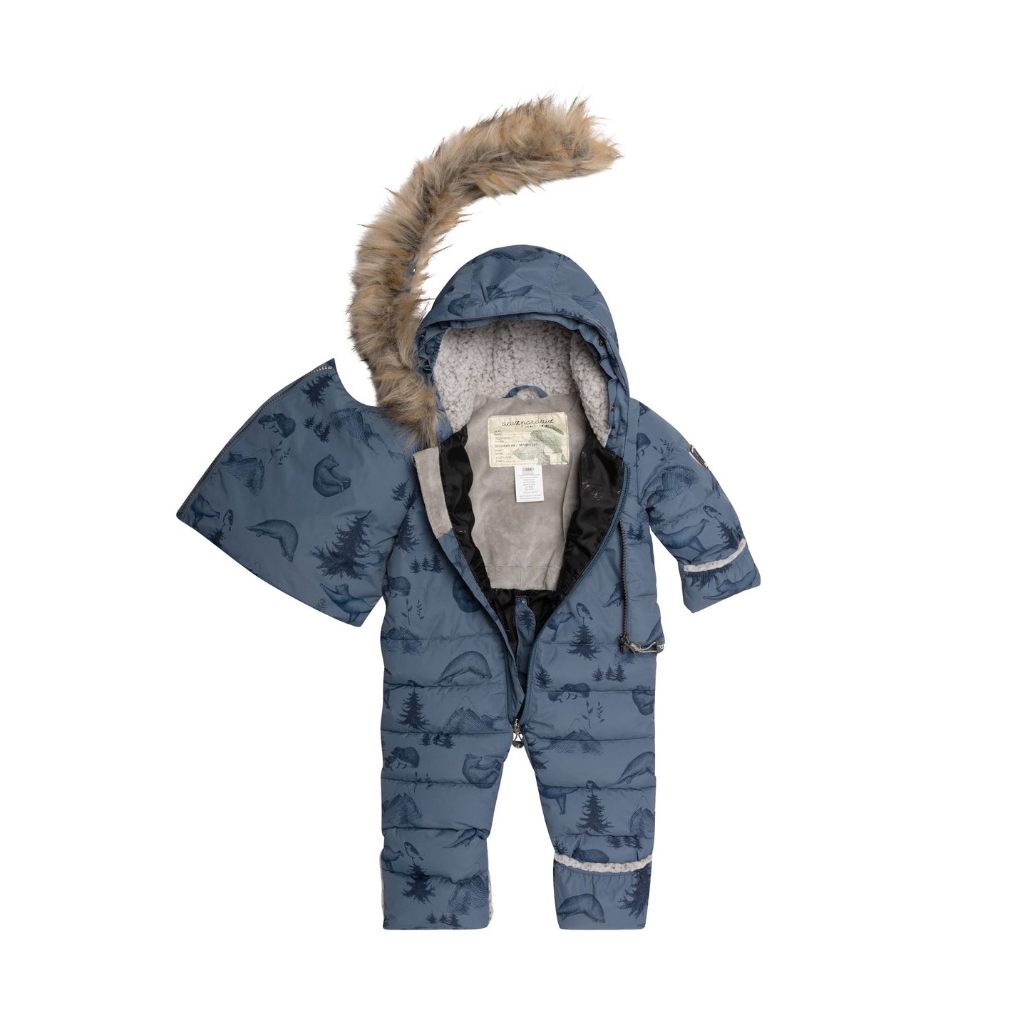Habit de neige pour bébés une pièce bleu acier imprimé oursons yoga E10B701