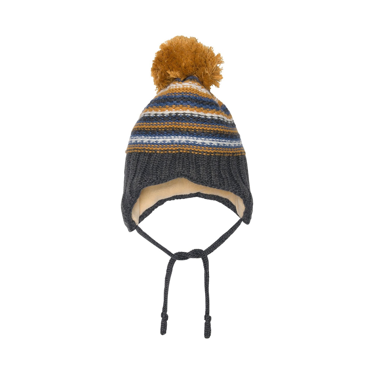 Chapeau d'hiver gris jaune et bleu rayé à oreilles pour bébés E10ZB03