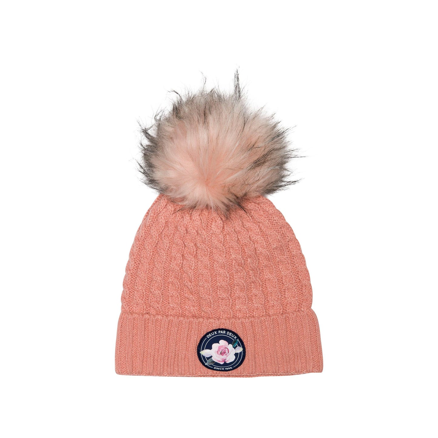 Chapeau en tricot de mailles torsadées rose E10ZD01