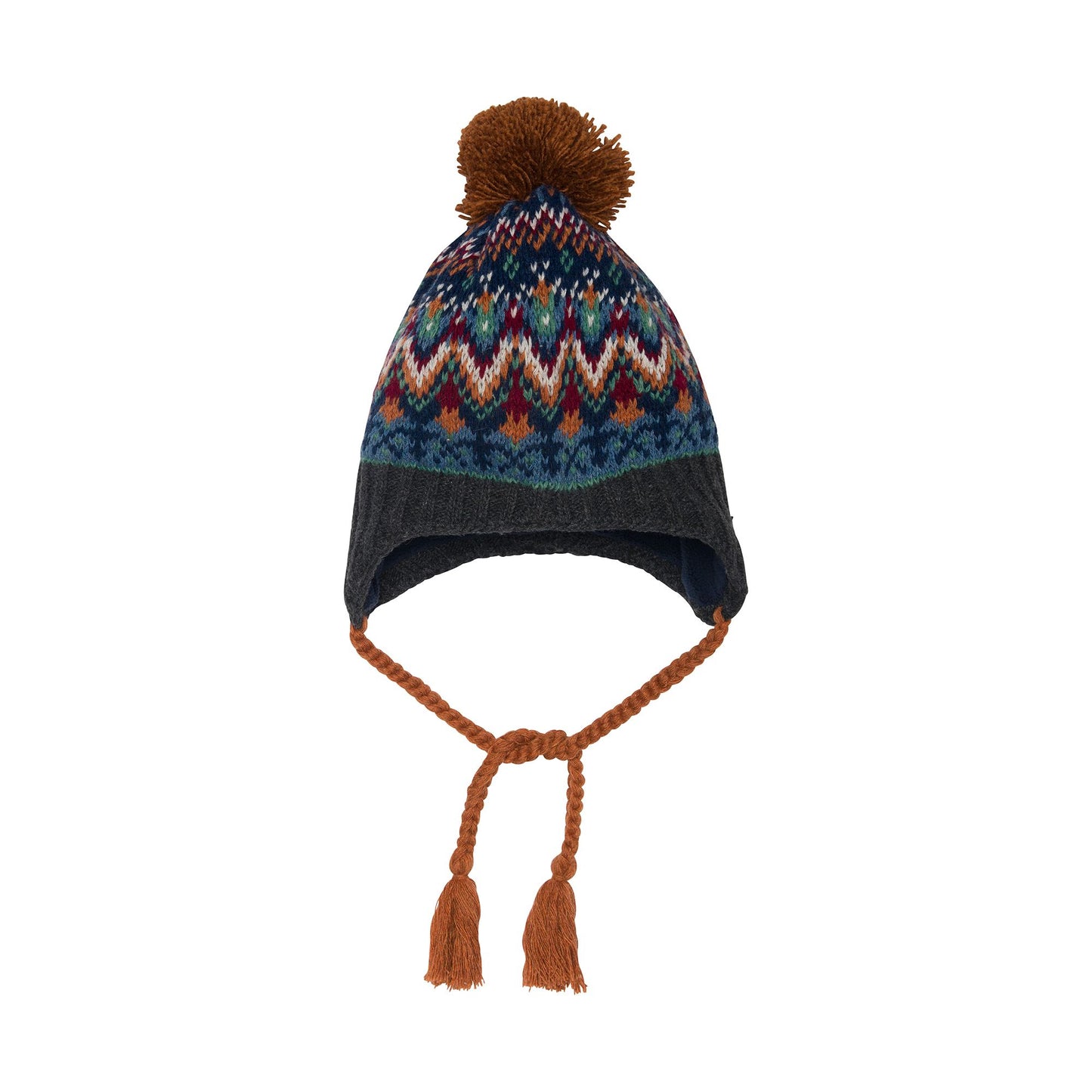 Chapeau en tricot Jacquard à oreilles gris bleu et brun E10ZL02