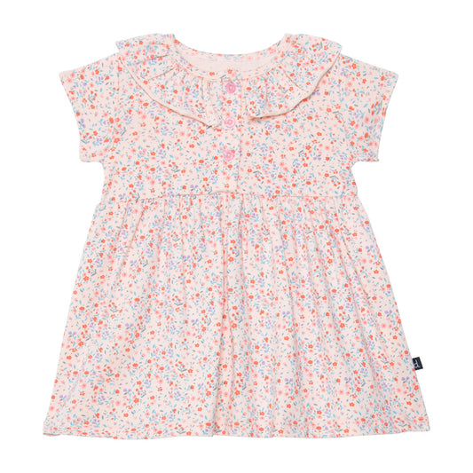 Ensemble robe et culotte rose avec imprimé de petites fleurs en coton biologique E30A10