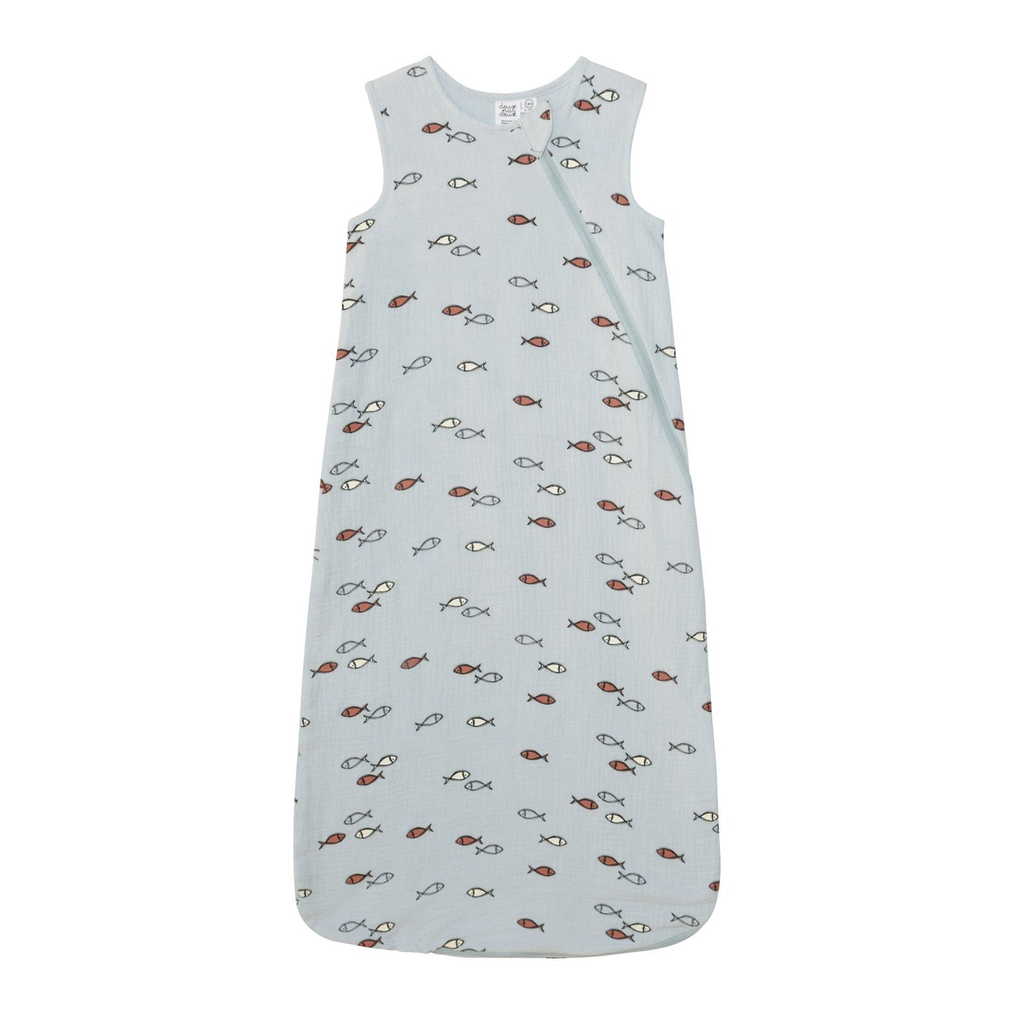 Boutique Petites Fleurs - Dormeuse en mousseline bleue avec imprimé de poissons 0-6 mois E30ASB - Deux par Deux