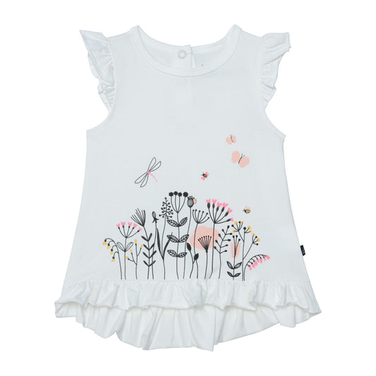 Ensemble haut blanc et legging rose avec imprimé de libellules en coton biologique E30B13