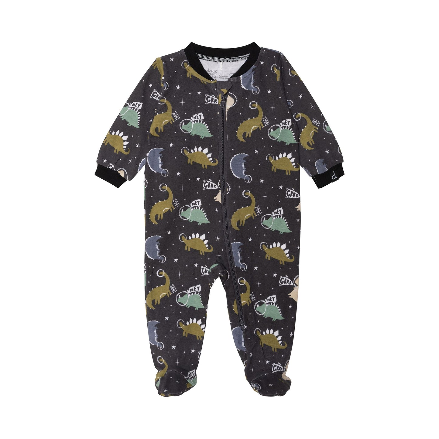 Pyjama une-pièce noir avec imprimé astro dino en coton biologique E30PA40