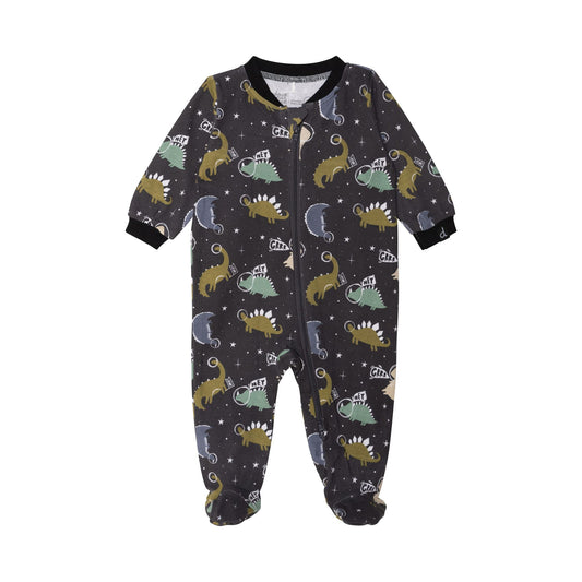 Pyjama une-pièce noir avec imprimé astro dino en coton biologique E30PA40