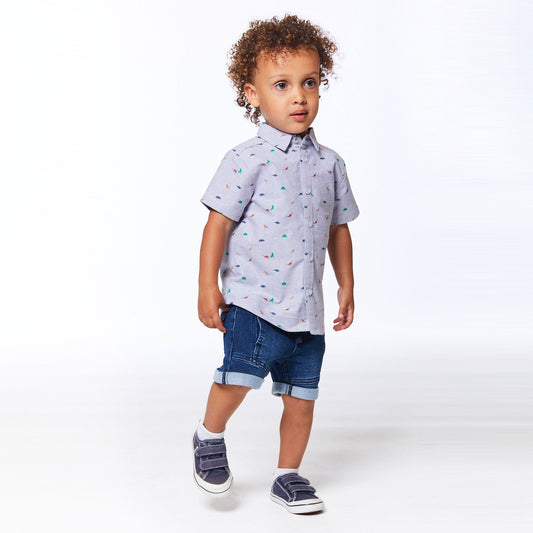 Boutique Petites Fleurs - Chemise à manches courtes mini Dinosaures E30S12 - Deux par Deux